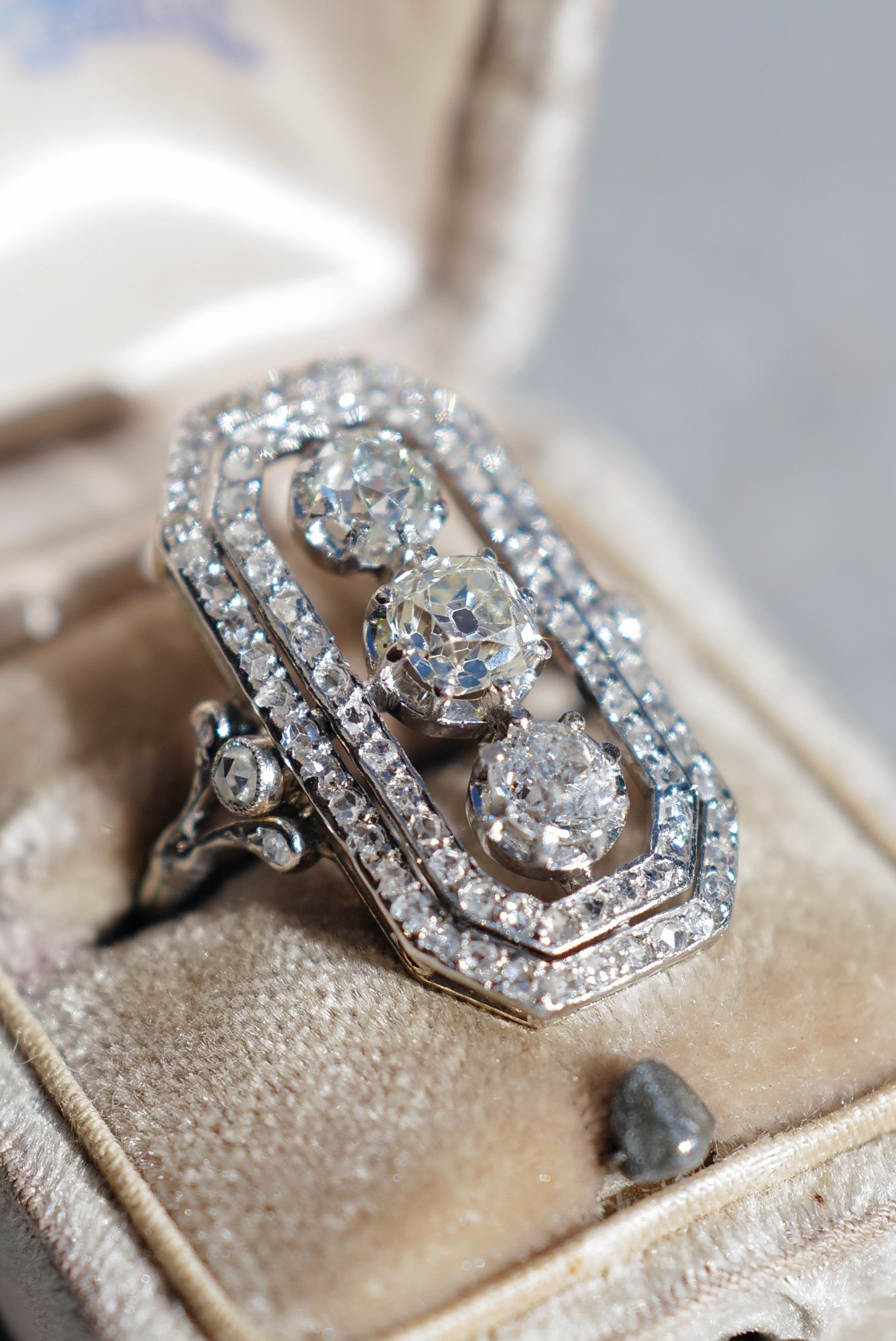 Antique rectangular natural old cut diamond ring Sin City Finds