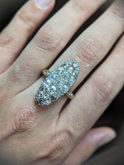 Antique natural diamond navette ring 3.5ctw