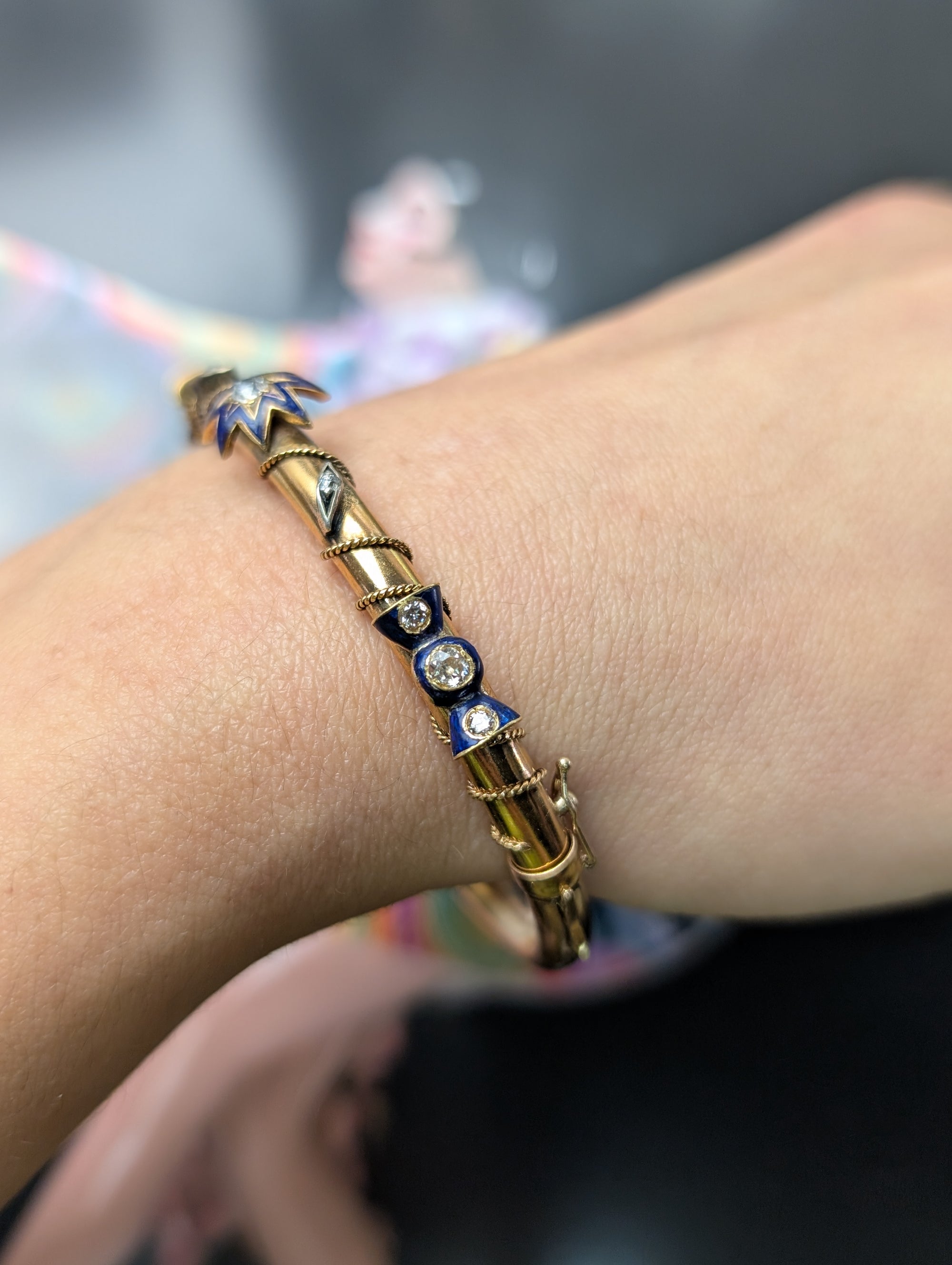 Victorian Diamond and enamel bangle