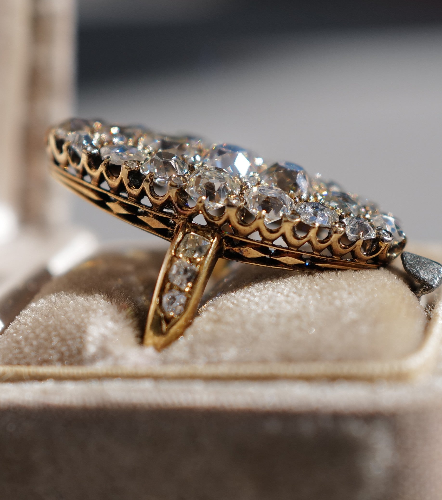 Antique natural diamond navette ring 3.5ctw