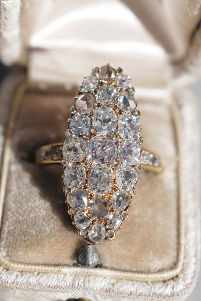 Antique natural diamond navette ring 3.5ctw