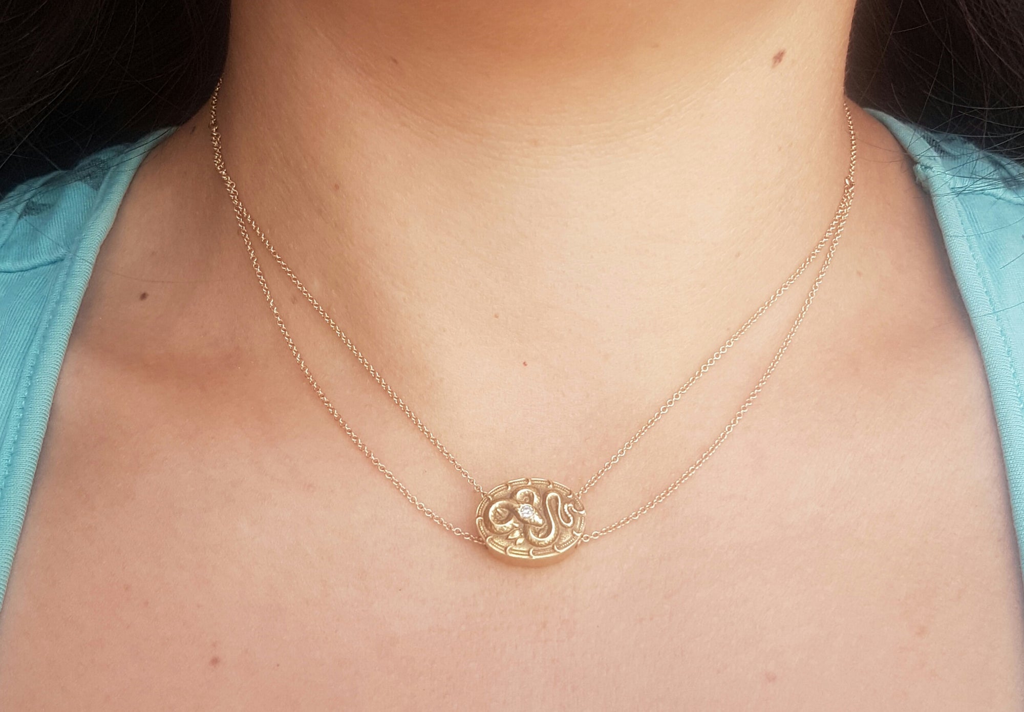 VINTAGE 14K GOLD SNAKE SLIDER PENDANT NECKLACE - SinCityFinds Jewelry