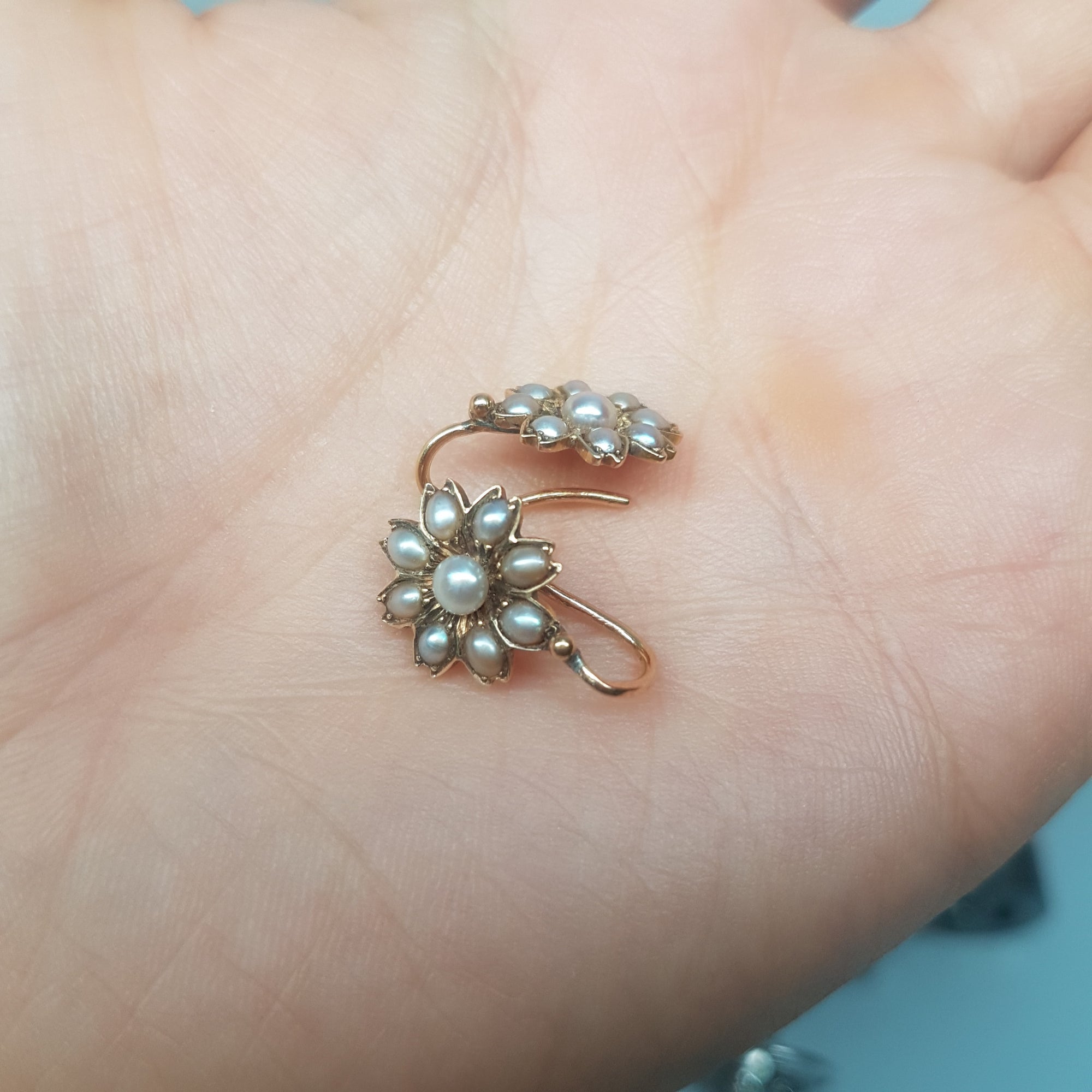 ANTIQUE SEED PEARL AND GOLD DIAMOND EARRINGS - SinCityFinds Jewelry