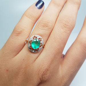 ANTIQUE NOUVEAU EMERALD AND DIAMOND RING - SinCityFinds Jewelry