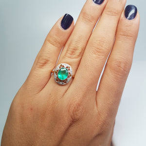 ANTIQUE NOUVEAU EMERALD AND DIAMOND RING - SinCityFinds Jewelry