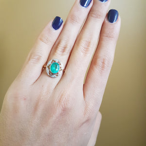 ANTIQUE NOUVEAU EMERALD AND DIAMOND RING - SinCityFinds Jewelry