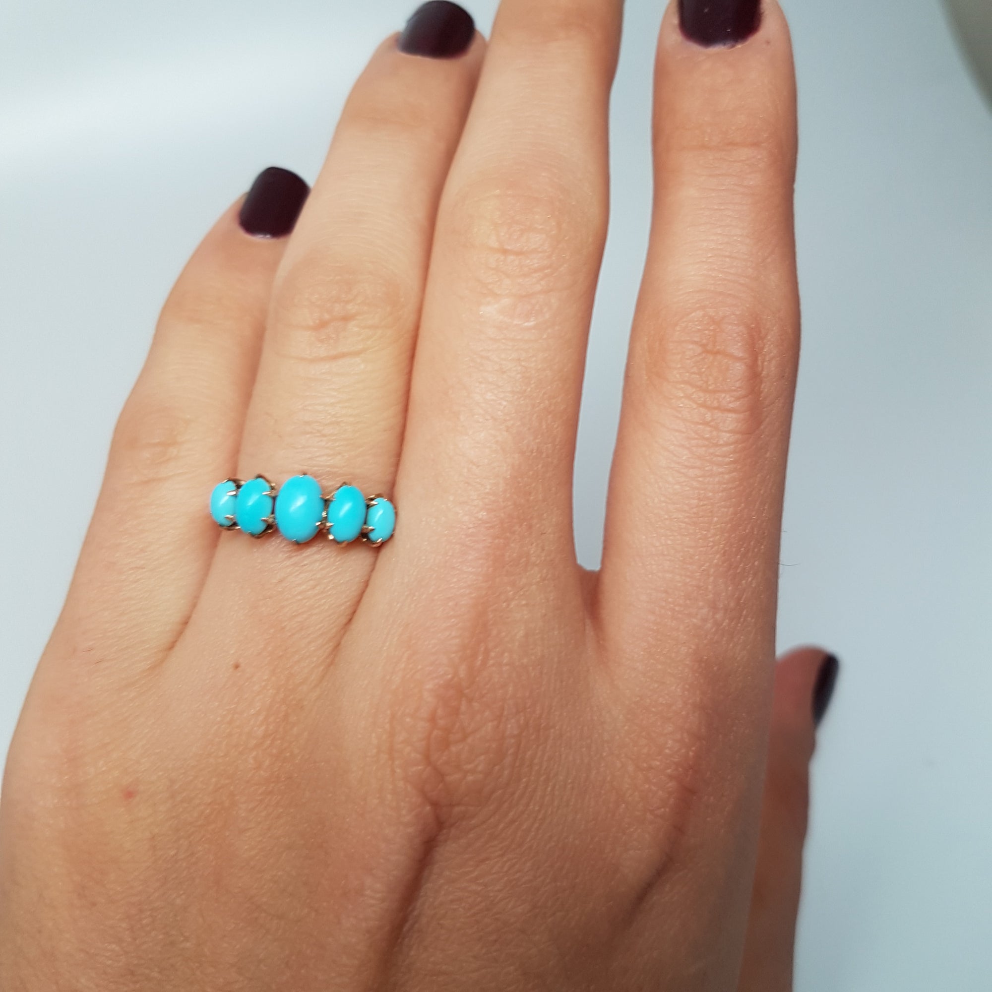 TURQUOISE 5 DIAMOND BAND RING - SinCityFinds Jewelry