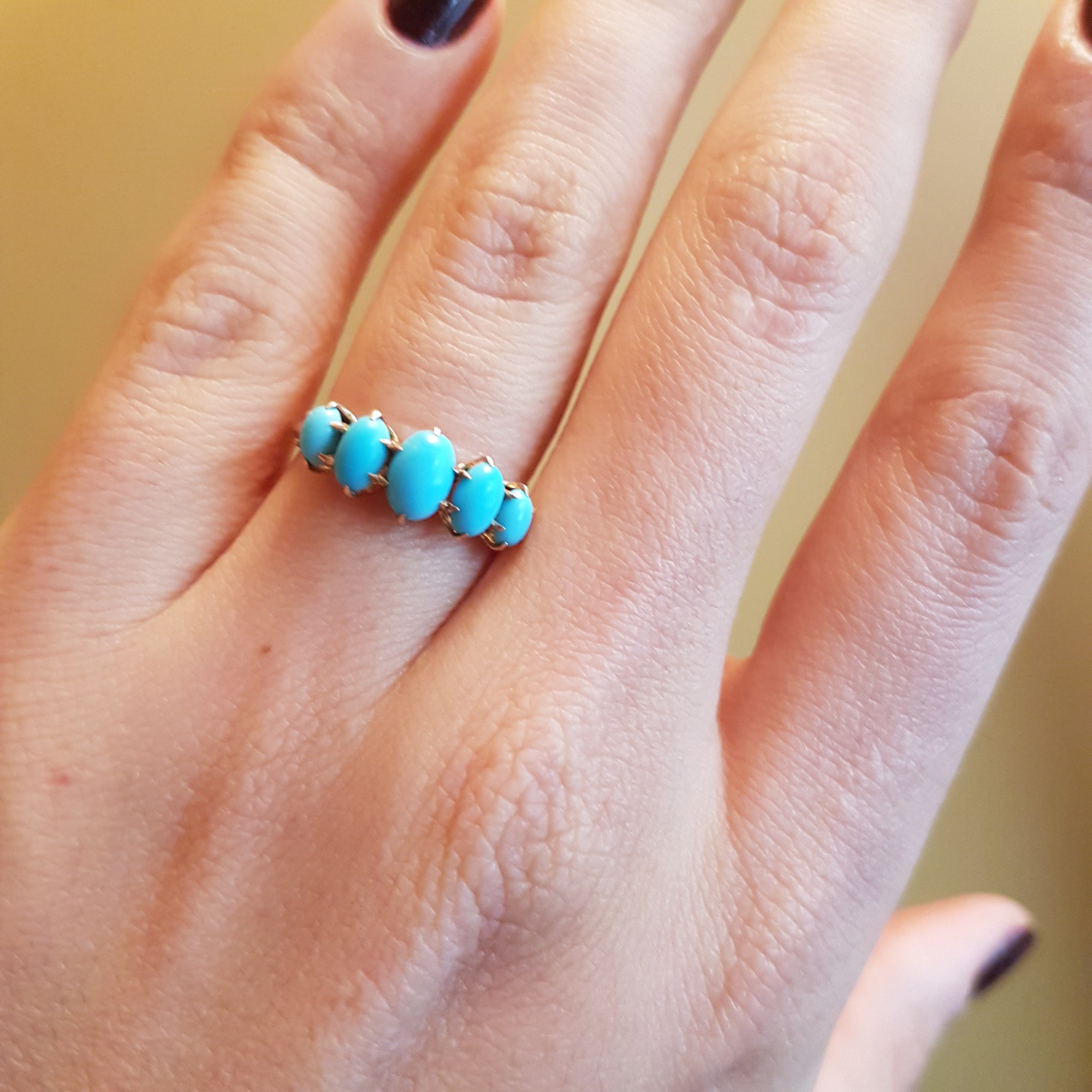 TURQUOISE 5 DIAMOND BAND RING - SinCityFinds Jewelry