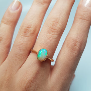 18K YELLOW GOLD AND BEZEL SET OPAL SOLITAIRE RING - SinCityFinds Jewelry