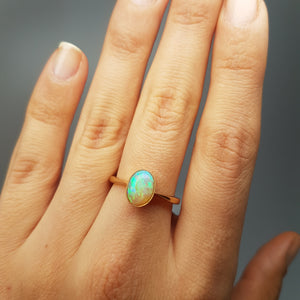 18K YELLOW GOLD AND BEZEL SET OPAL SOLITAIRE RING - SinCityFinds Jewelry