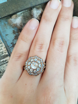 ROSE CUT DIAMOND CLUSTER RING - SinCityFinds Jewelry