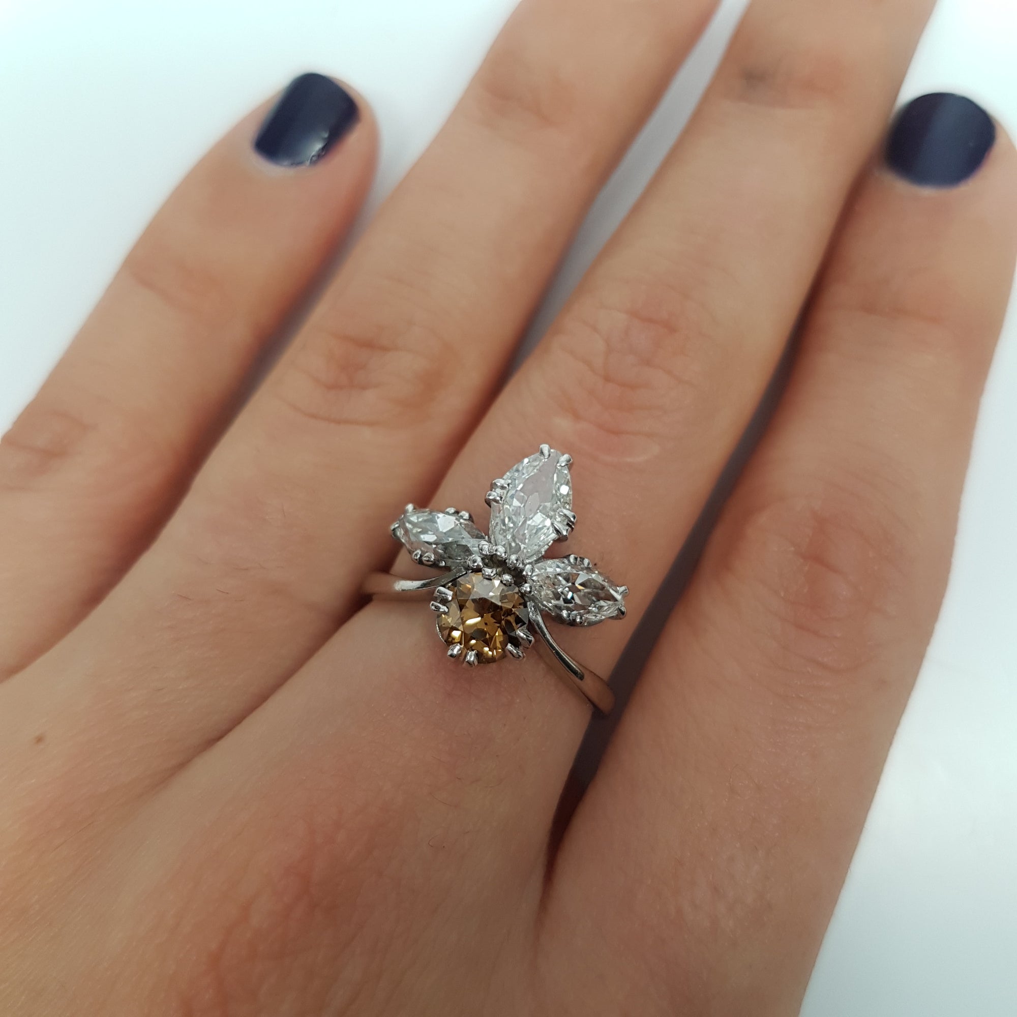 2.11CTW VINTAGE OLD CUT MARQUISE AND OLD EUROPEAN CUT COCKTAIL DIAMOND RING - SinCityFinds Jewelry