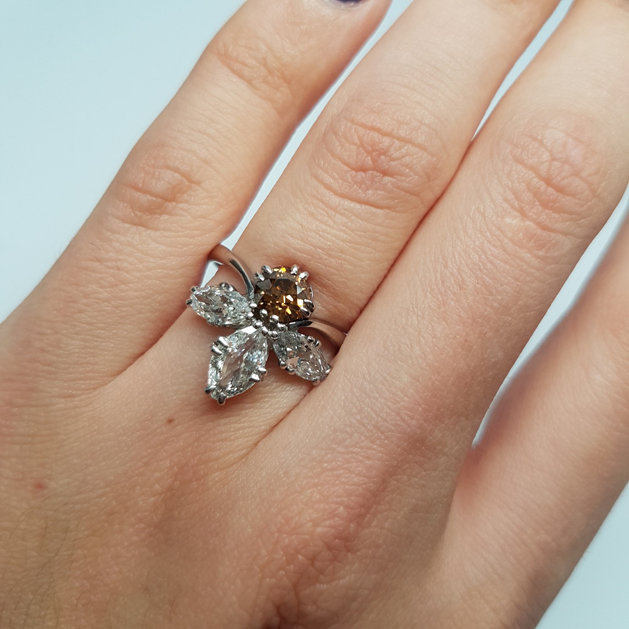 2.11CTW VINTAGE OLD CUT MARQUISE AND OLD EUROPEAN CUT COCKTAIL DIAMOND RING - SinCityFinds Jewelry