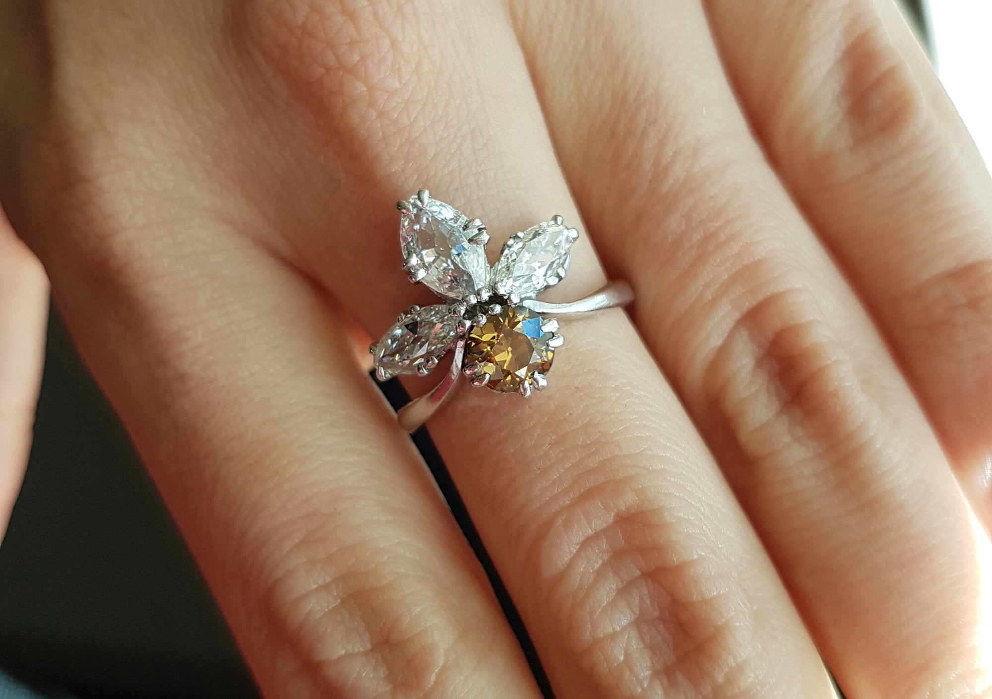 2.11CTW VINTAGE OLD CUT MARQUISE AND OLD EUROPEAN CUT COCKTAIL DIAMOND RING - SinCityFinds Jewelry