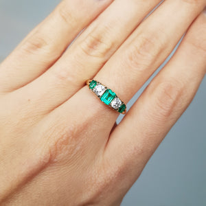 VICTORIAN EMERALD AND OLD MINE CUT DIAMOND BAND IN 18K GOLD - SinCityFinds Jewelry