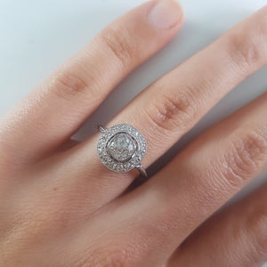 1.22CTW OLD MINE CUSHION DIAMOND HALO ENGAGEMENT RING - SinCityFinds Jewelry