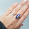 ANTIQUE ENAMEL OLD MINE CUT AND ROSE CUT DIAMOND NAVETTE STYLE RING - SinCityFinds Jewelry