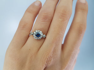 ANTIQUE NATURAL SAPPHIRE AND OLD CUT DIAMOND RING - SinCityFinds Jewelry