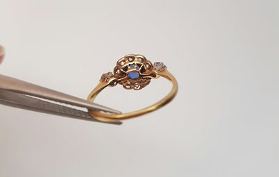 ANTIQUE NATURAL SAPPHIRE AND OLD CUT DIAMOND RING - SinCityFinds Jewelry
