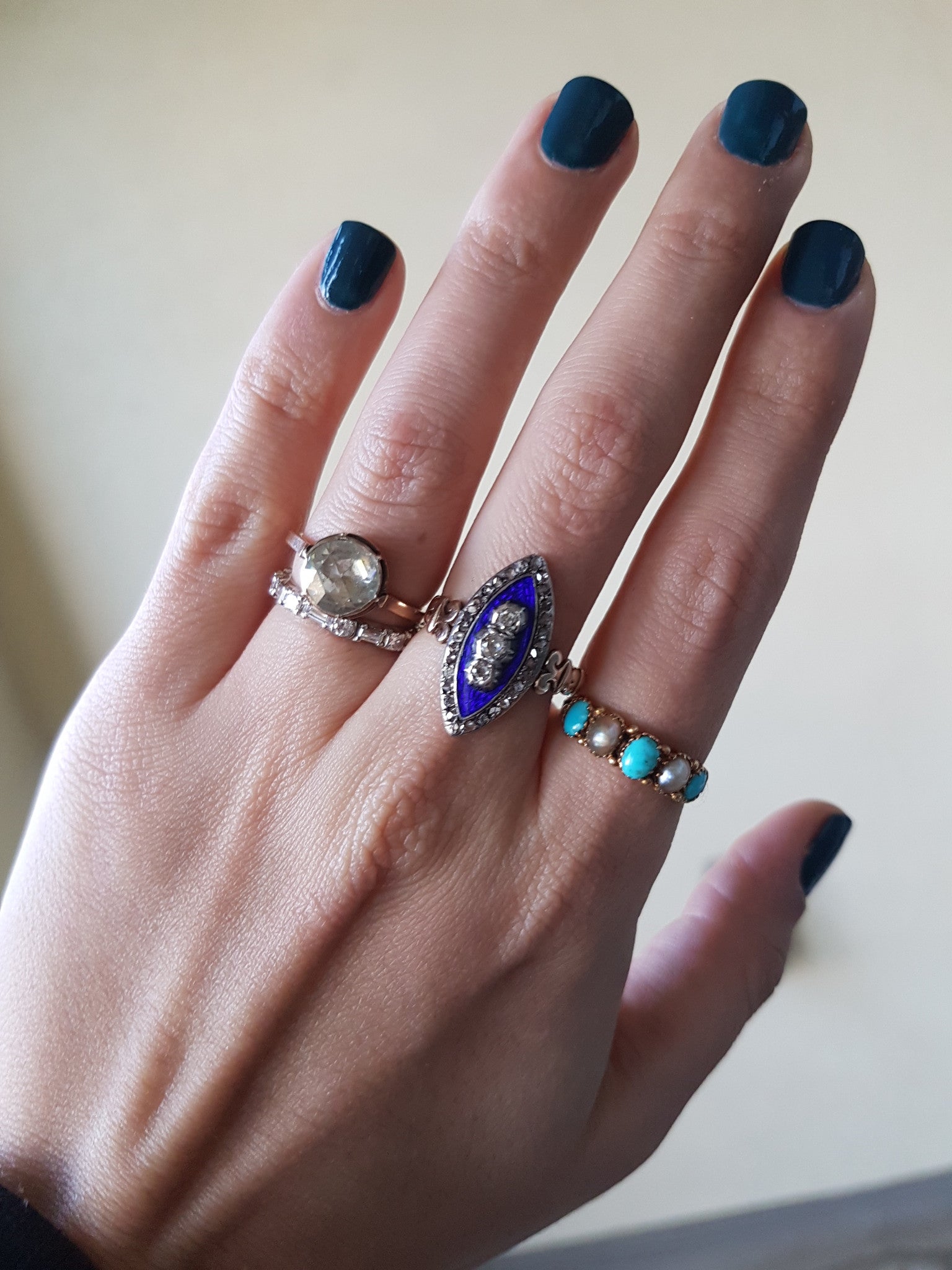 ANTIQUE TURQUOISE AND PEARL 5 STONE BAND IN YELLOW GOLD - SinCityFinds Jewelry