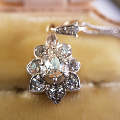 ANTIQUE PEAR CUT DIAMOND PENDANT IN SILVER AND GOLD - SinCityFinds Jewelry