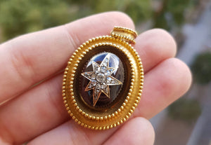 ANTIQUE 18K GOLD DIAMOND AND GARNET MEMORIAL LOCKET - SinCityFinds Jewelry