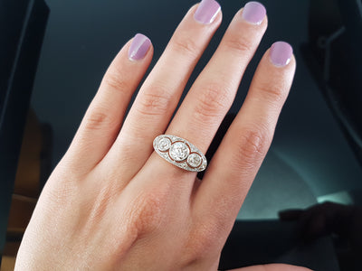 1.69CTW OLD EUROPEAN CUT THREE STONE DIAMOND RING - SinCityFinds Jewelry