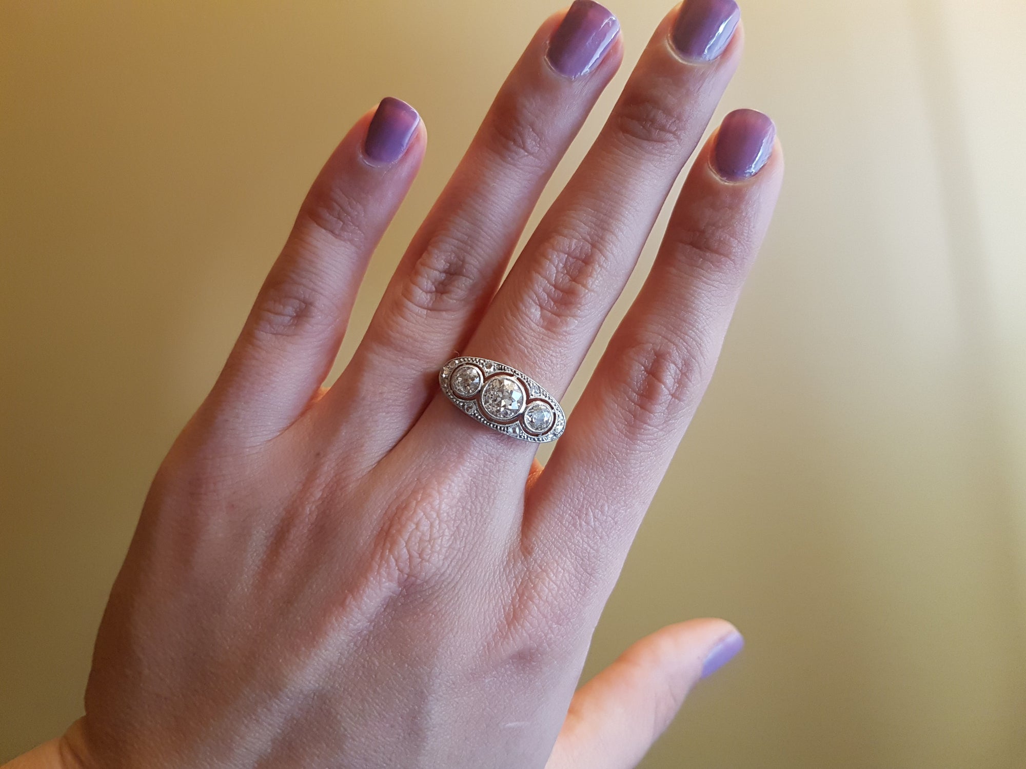 1.69CTW OLD EUROPEAN CUT THREE STONE DIAMOND RING - SinCityFinds Jewelry