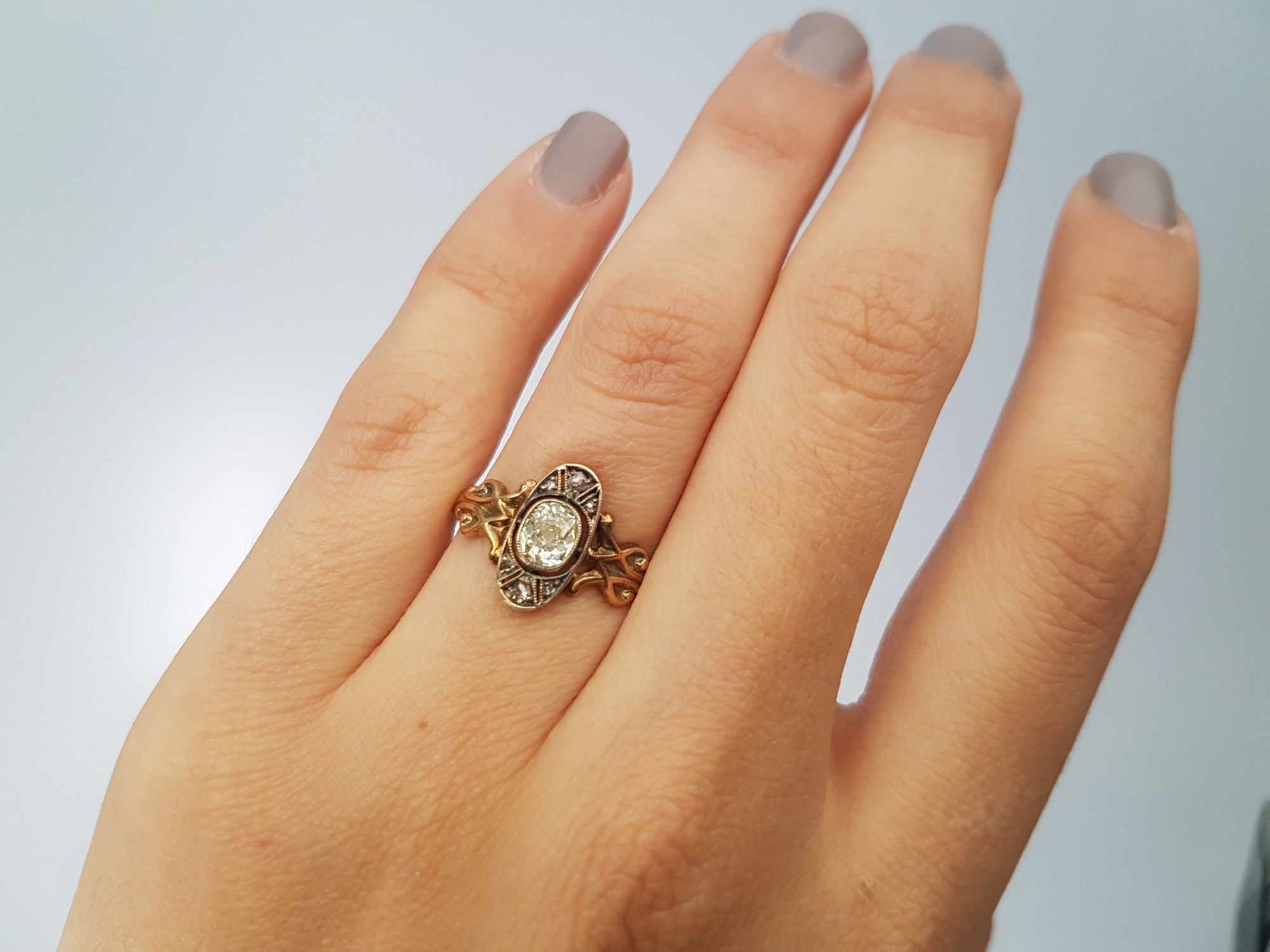ANTIQUE  OLD MINE OVAL CUT  AND ROSE CUT DIAMOND RING - SinCityFinds Jewelry