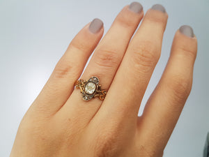 ANTIQUE  OLD MINE OVAL CUT  AND ROSE CUT DIAMOND RING - SinCityFinds Jewelry