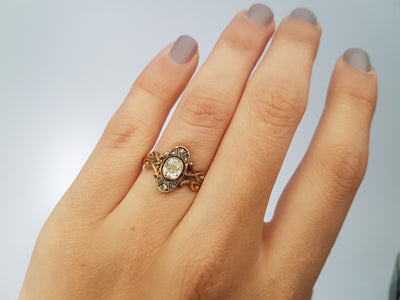ANTIQUE  OLD MINE OVAL CUT  AND ROSE CUT DIAMOND RING - SinCityFinds Jewelry