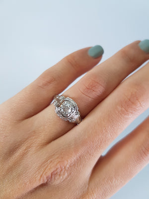 0.36CT OLD EUROPEAN CUT DIAMOND SOLITAIRE IN ART DECO VINTAGE SETTING - SinCityFinds Jewelry