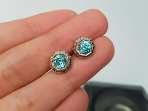 1.50CTW VINTAGE BLUE ZIRCON STUD EARRINGS - SinCityFinds Jewelry