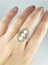ANTIQUE PEARL AND ROSE CUT DIAMOND RING IN GOLD AND SILVER - SinCityFinds Jewelry