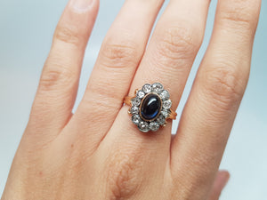 2.35CTW ANTIQUE SAPPHIRE AND OLD CUT DIAMOND HALO RING CONVERSION - SinCityFinds Jewelry