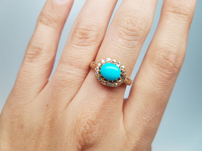 ANTIQUE TURQUOISE AND OLD MINE CUT DIAMOND RING CONVERSION - SinCityFinds Jewelry