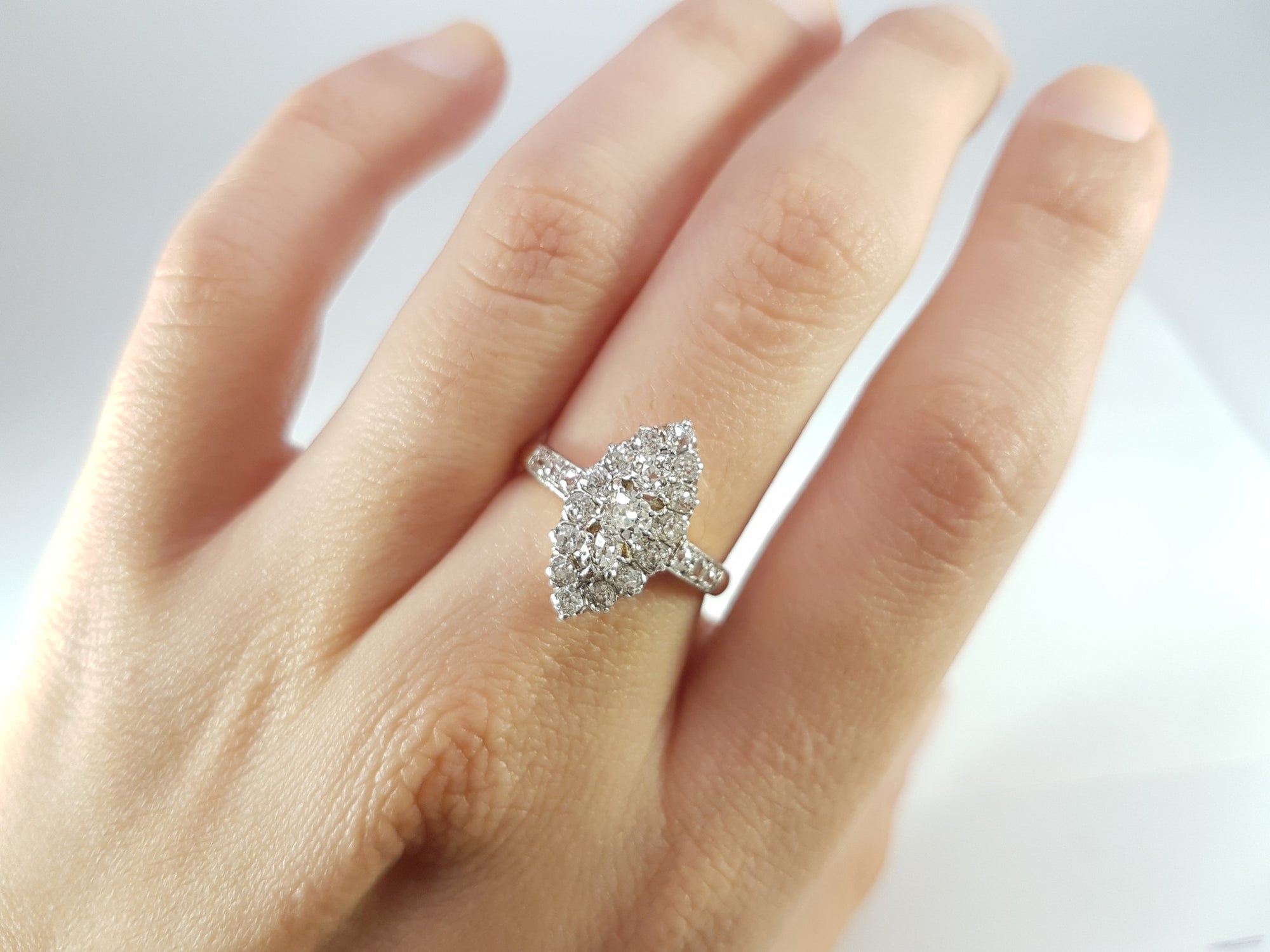 1CTW  ANTIQUE PLATINUM AND GOLD FRENCH NAVETTE DIAMOND RING - SinCityFinds Jewelry