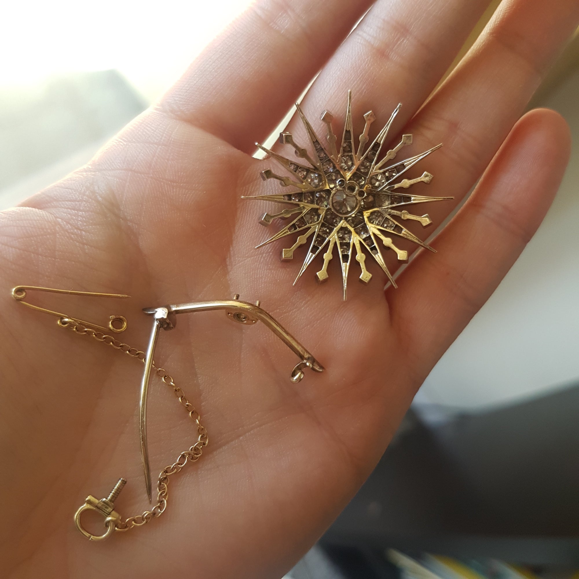 ANTIQUE MIXED OLD CUT DIAMONDS VICTORIAN STAR BROOCH - SinCityFinds Jewelry