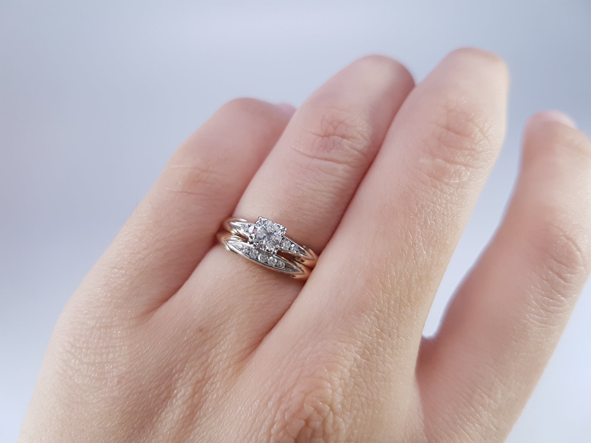 0.30CTW VINTAGE DIAMOND WEDDING SET SIGNED BLUEBIRD - SinCityFinds Jewelry