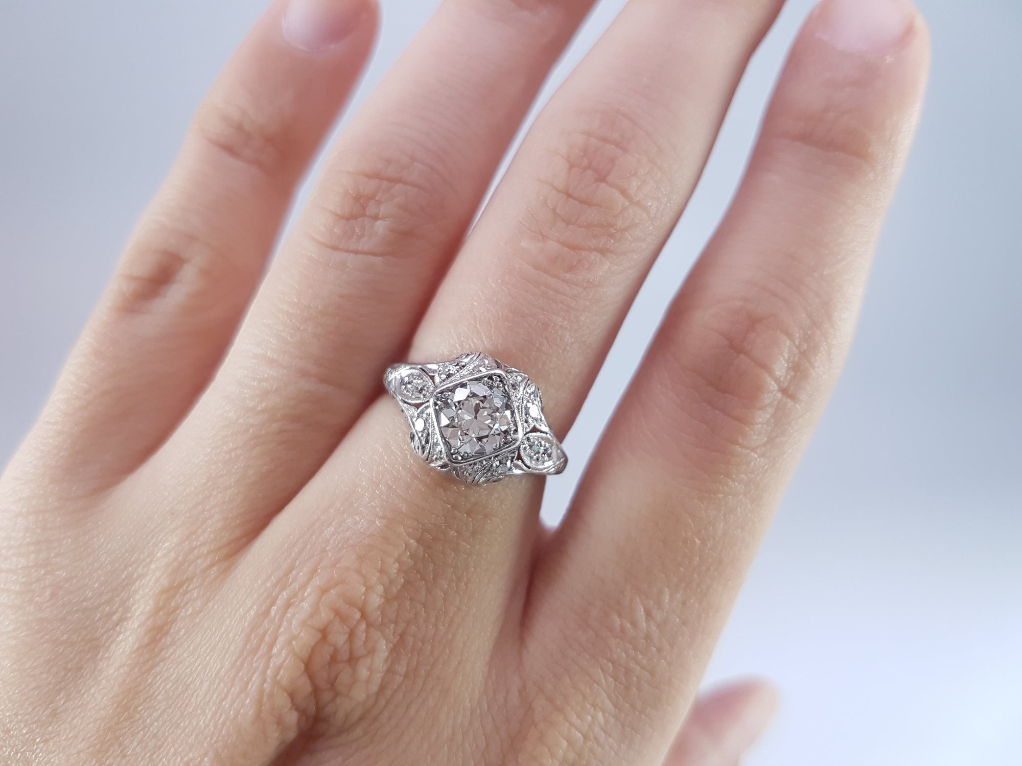 0.96CTW ART DECO PLATINUM DIAMOND RING - SinCityFinds Jewelry