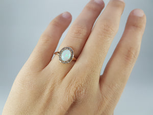 ANTIQUE OPAL AND OLD CUT DIAMOND RING IN 14K  YELLOW GOLD - SinCityFinds Jewelry