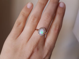 ANTIQUE OPAL AND OLD CUT DIAMOND RING IN 14K  YELLOW GOLD - SinCityFinds Jewelry