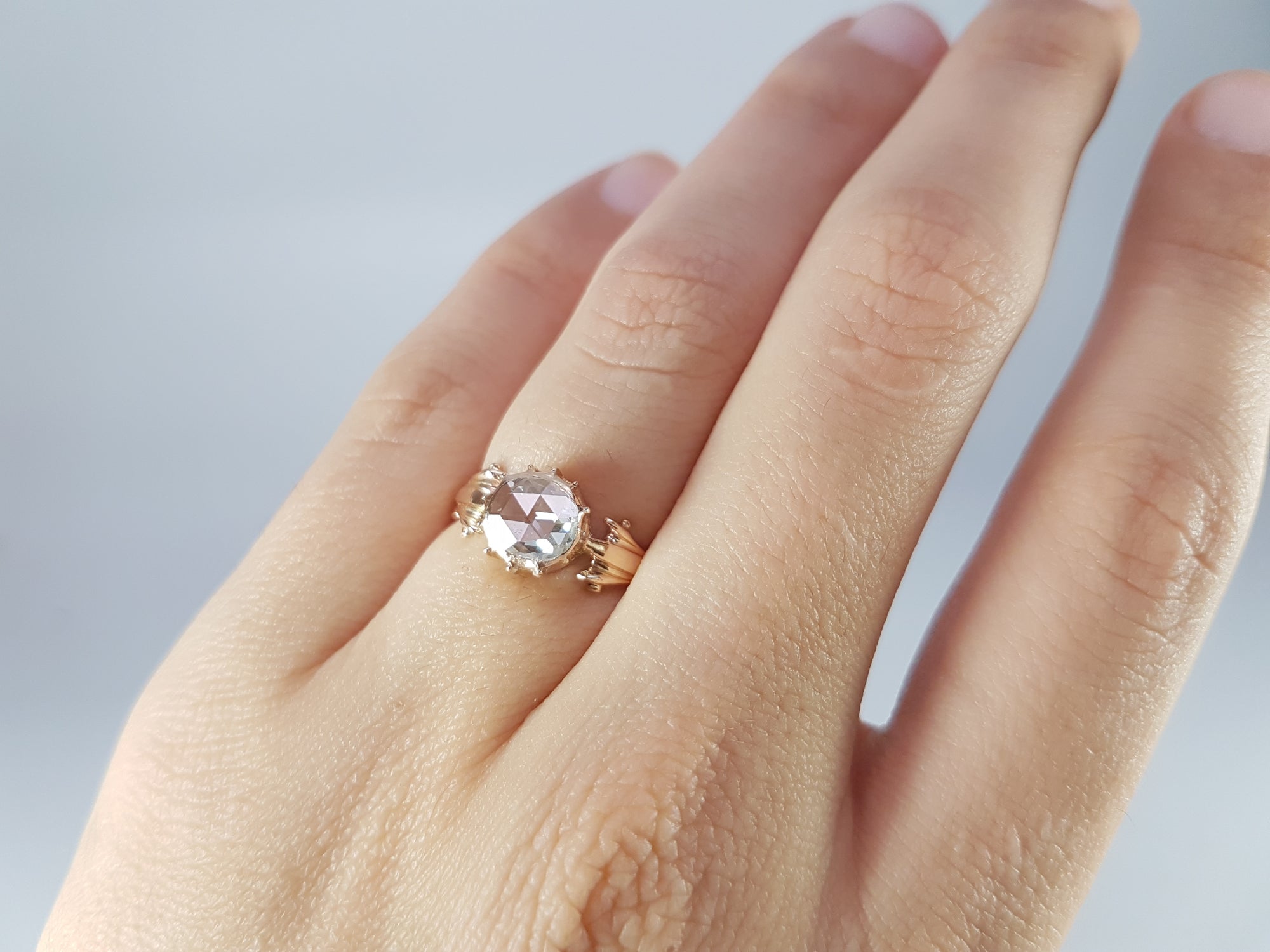 ANTIQUE ROSE CUT DIAMOND  SOLITAIRE RING - SinCityFinds Jewelry