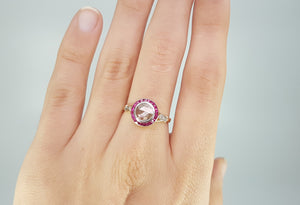 ANTIQUE FRENCH ROSE CUT TARGET RING WITH RUBY HALO - SinCityFinds Jewelry