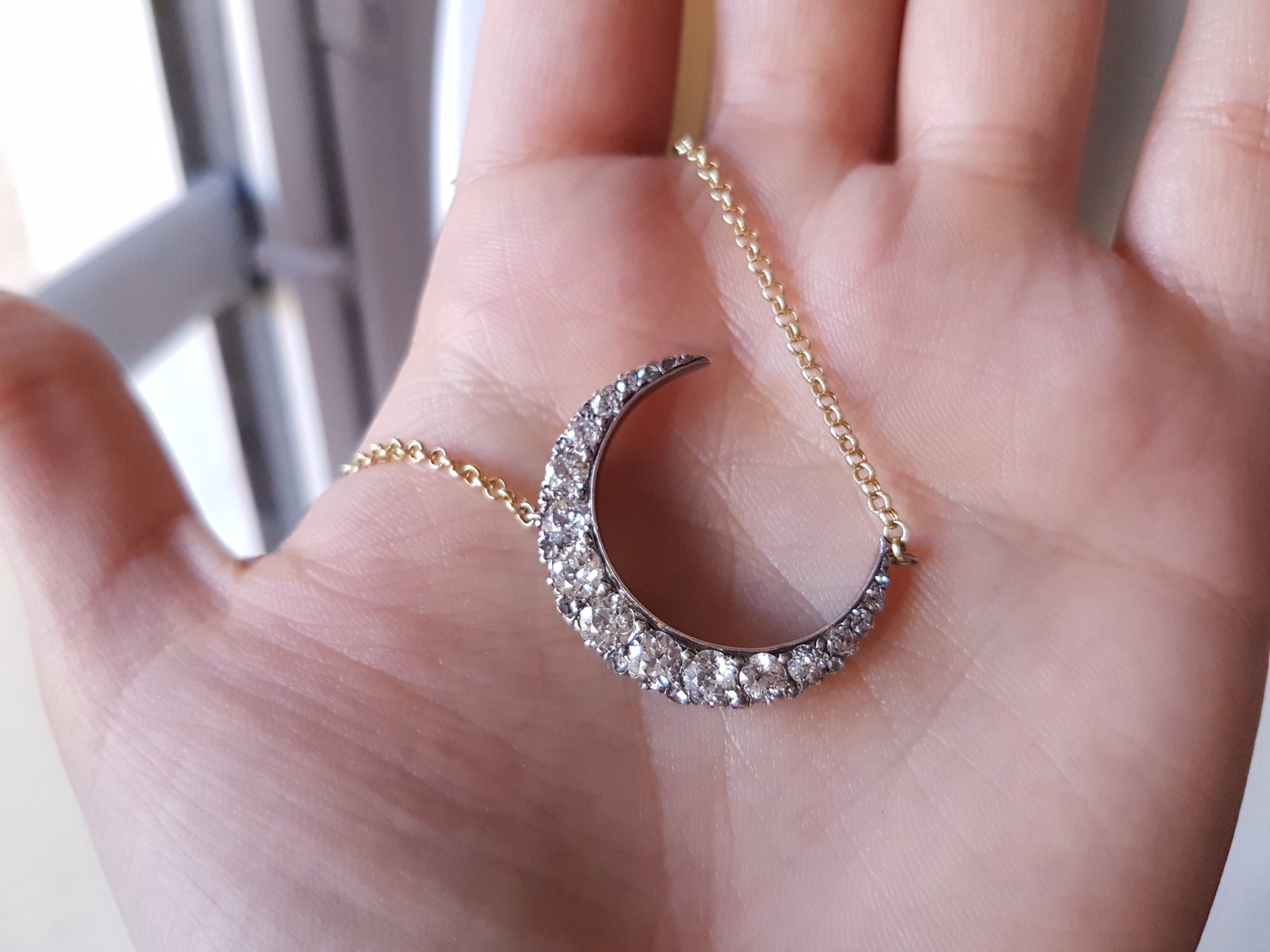 2.15CTW  ANTIQUE CRESCENT MOON BROOCH CONVERSION - SinCityFinds Jewelry