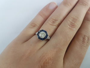 MINE CUT DIAMOND AND FRENCH CUT SAPPHIRE TARGET RING - SinCityFinds Jewelry