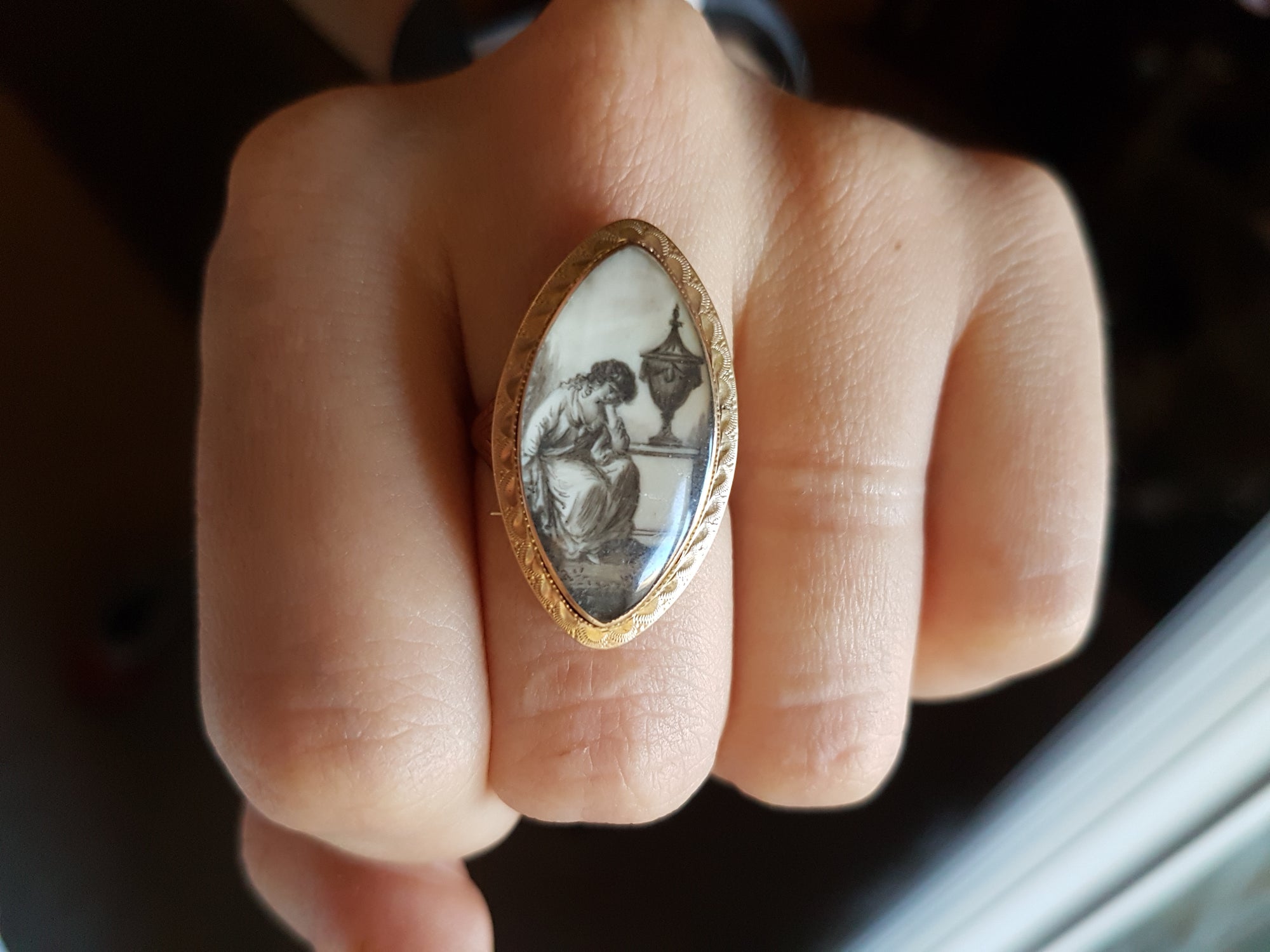GEORGIAN MINIATURE PAINTING RING 1782 - SinCityFinds Jewelry