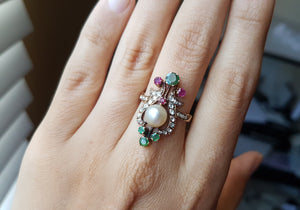 MIXED GEM AND ROSE CUT DIAMOND COCKTAIL RING - SinCityFinds Jewelry