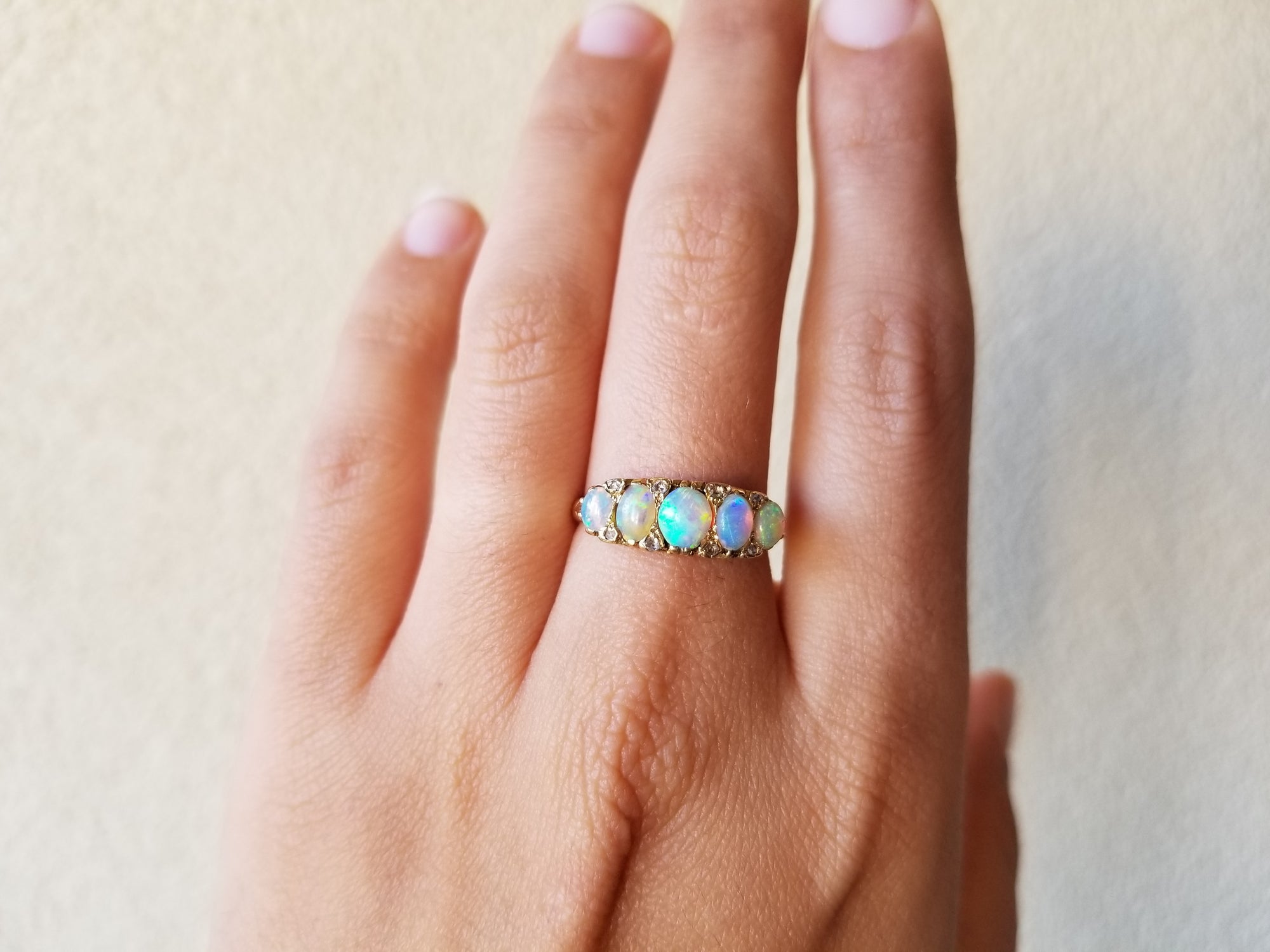 OPAL AND ROSE CUT DIAMOND FIVE STONE BAND - SinCityFinds Jewelry