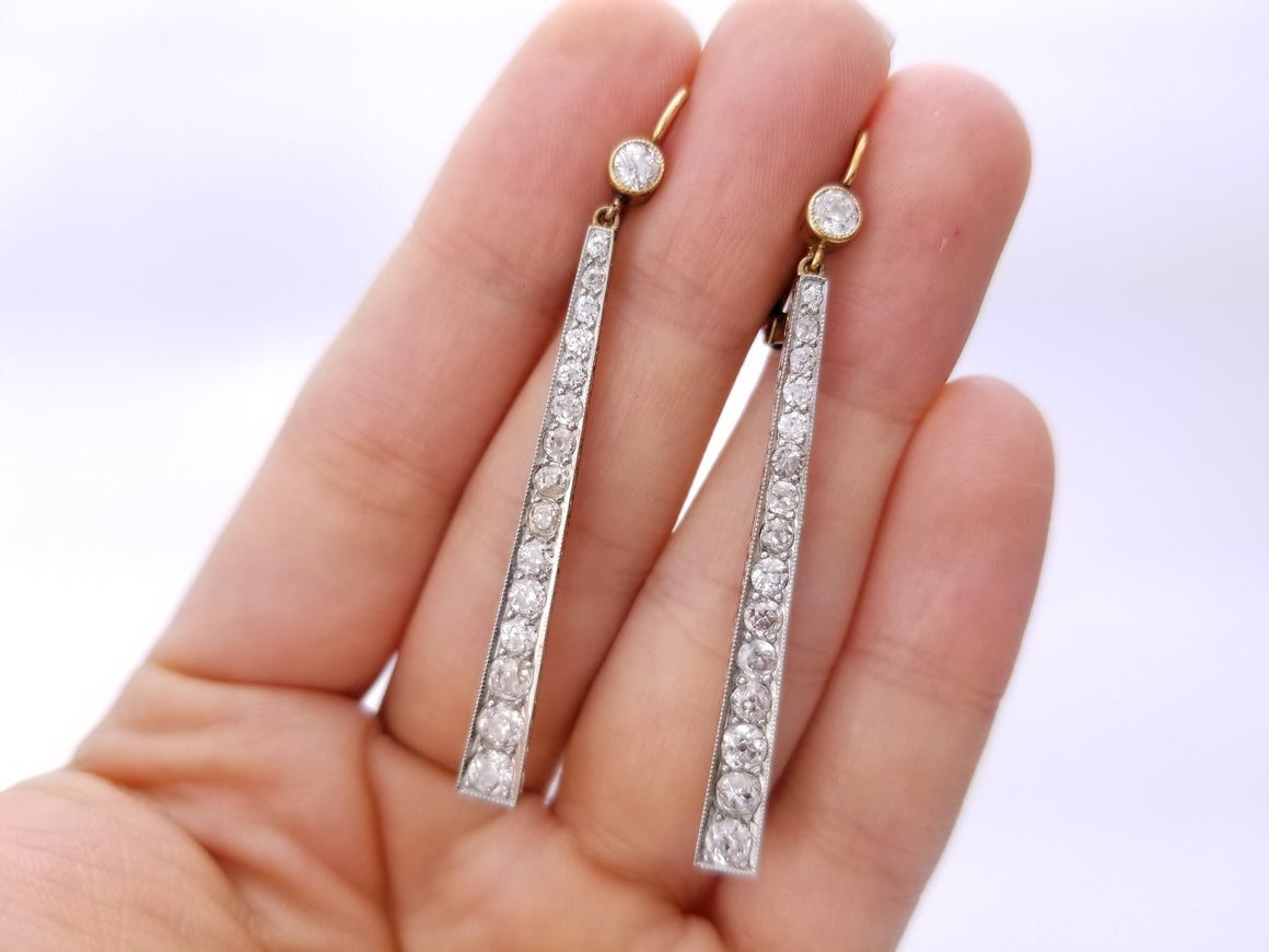 3CTW+ LONG EARRINGS WITH OLD CUT DIAMONDS - SinCityFinds Jewelry